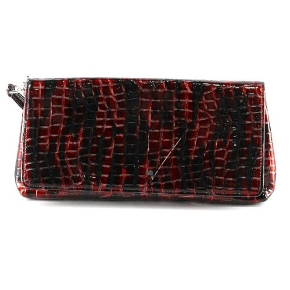 Kate Landry Brown and Black Croco Embossed Clutch